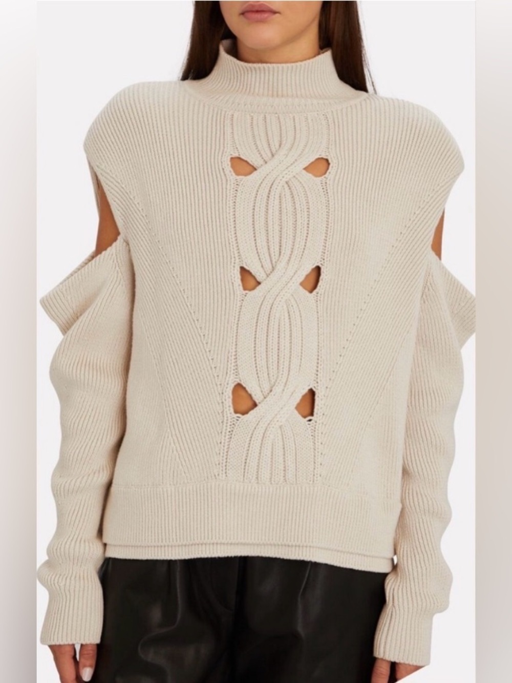 Jonathan Simkhai Porter Cold-Shoulder Cable Knit Turtleneck Sweater - Medium